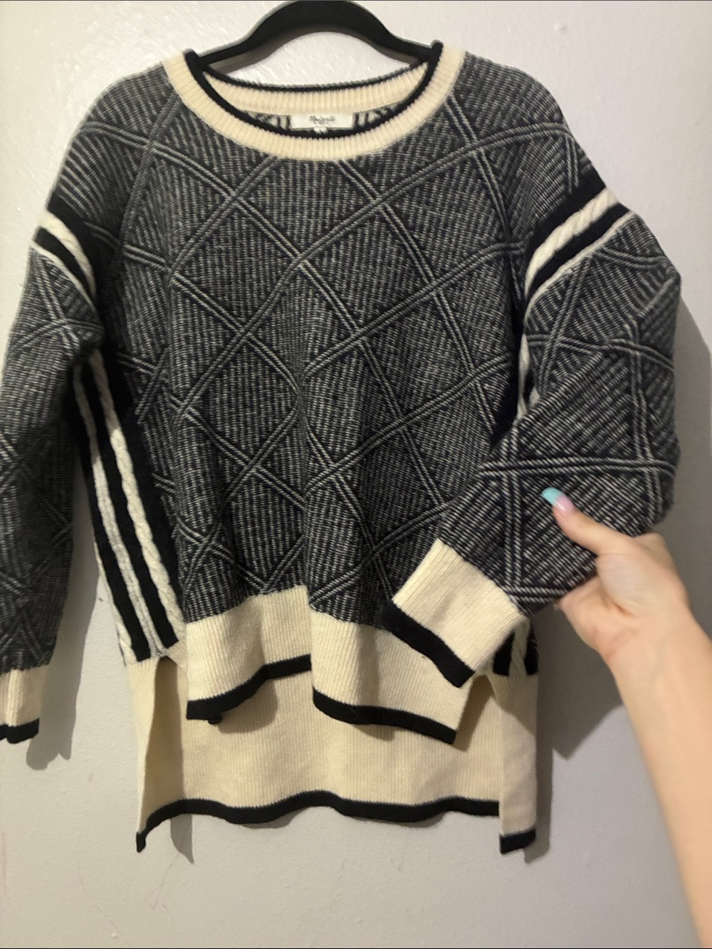 Madewell 100% Merino Wool Argyle Diamond Flip Sweater - Picture 5 of 9